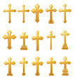 © Abdul Ghaffar Mughal - Set of vector icons, each depicting different types and shapes of golden crosses on isolated on a white background as a cutout PNG file