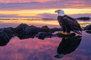 Wall Mural - eagle reflection is captured in tide pools