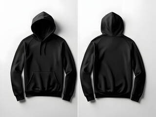 black long sleeve hoodie sweatshirt front and back view mock up template isolated on white background