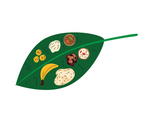 Sticker - onam festival food on banana leaf