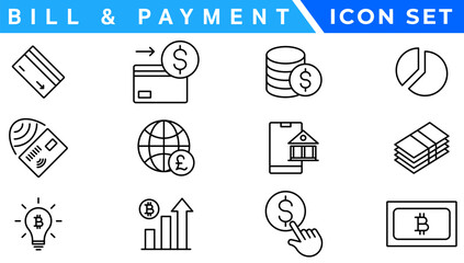 Poster - Payment icon set. Business and finance payment collection with money, banking, credit card, exchange, cash and transaction symbol.