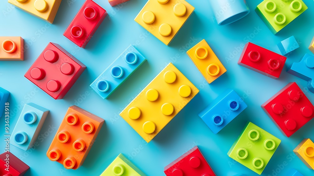 Colorful various shape building blocks kid toys for playing and educational purpose isolated on colorful background