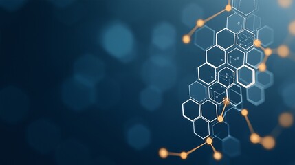 Poster - Abstract Hexagon Network: A minimalist digital art design with intricate hexagonal patterns connected by glowing lines, creating a futuristic and tech-forward aesthetic. The soft blue background adds 