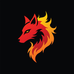 Sticker - Red wolf with fire flames mascot logo design icon vector illustration