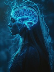 Canvas Print - Woman with glowing brain