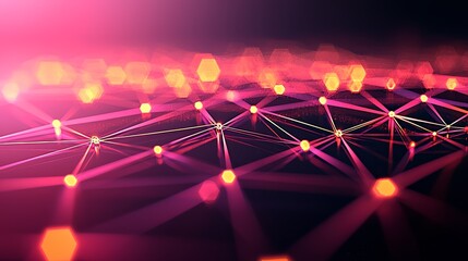 Poster - Abstract Technology Background with Glowing Lines and Hexagons.