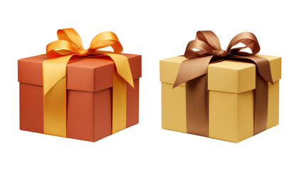 Wall Mural - set of brown with orange gift box isolated on transparent background cutout