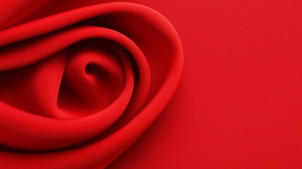 Wall Mural - A red fabric with a curved edge. The fabric is red and has a shiny appearance. The fabric is folded in a way that it looks like a flower