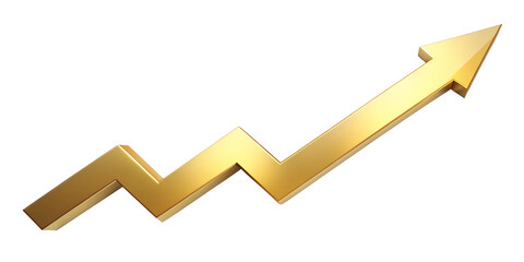 Wall Mural - golden infographic arrow sign pointing upward isolated on white transparent background, png element.