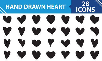 Poster - Heart doodles set. Hand drawn hearts collection. Romance and love vector illustrations. isolated on white background. Vector illustration. EPS 10