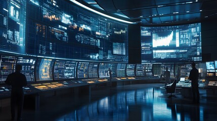 Wall Mural - 3. A bustling control room with large screens displaying electrical grid data