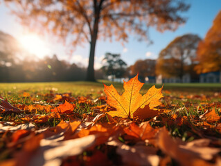 Wall Mural - Generous Autumn leaves on tree trunk