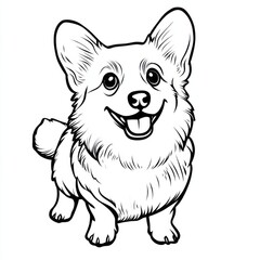 Wall Mural - Outline illustration of a black and white corgi for drawing and coloring on white background