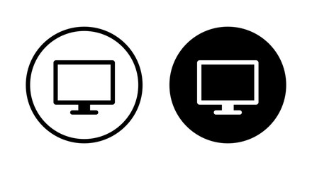 Poster - Monitor computer icon on black circle. PC desktop sign symbol