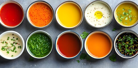 Wall Mural - Assortment of Colorful Sauces in Small Bowls