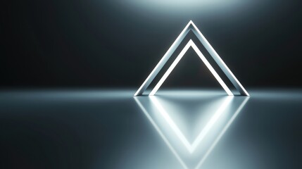 Poster - A minimalistic triangle shape illuminated by soft light, casting a stunning reflection on a glossy surface.