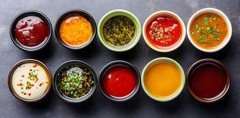 Wall Mural - Assortment of Different Sauces in Bowls