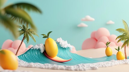 Mangoes Surfing on a Turquoise Wave.