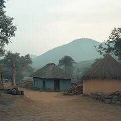 Wall Mural - African Village Minimalist Landscape Photography