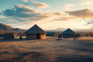 Wall Mural - African Village Minimalist Landscape Photography