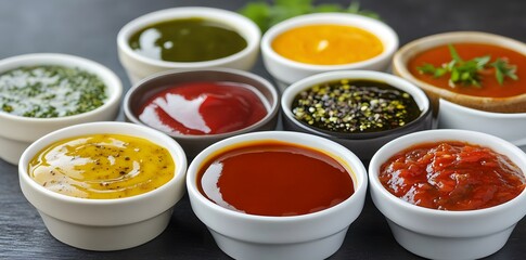 Wall Mural - Assortment of Delicious Dipping Sauces