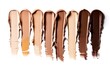 © igorfrost - set of liquid foundation swatches on white background. top view beauty makeup beige and brown smear for different skin color. skincare cream smudge texture. Cosmetic make up sample isolated