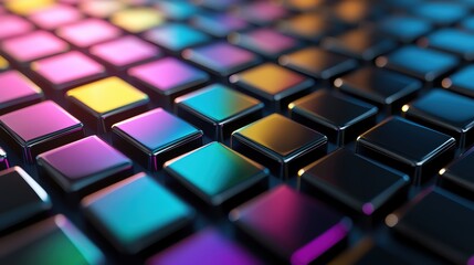 Poster - a vibrant array of glossy tiles with reflections showcasing a spectrum of colors, perfect for modern