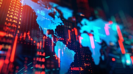 Aufkleber - Digital animation of stock market price changes and camera movement through 3D space. Animation loop in 4K.