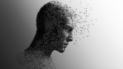 Aufkleber - Human head dissolving into pixels on white background