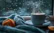 © slonme - Cozy Autumn Still Life with Steaming Cup and Knitted Sweater