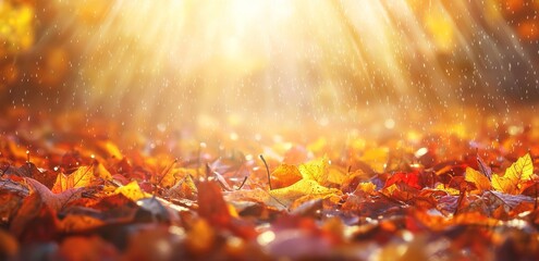 Poster - The colors of autumn are reflected in bright leaves swinging in a tree in autumnal park. Fall landscape with bright autumn colors.