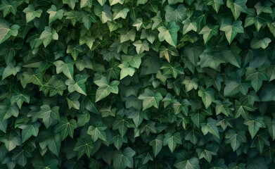 Wall Mural - Lush wall covered in deep green ivy leaves, showcasing the natural beauty and dense foliage of this resilient climbing plant.