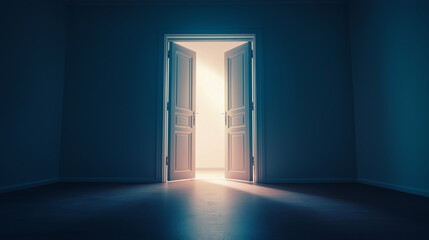 Light is shining from an open door into a dark room