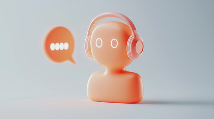 Aufkleber - 3d character listening with headphones and speech bubble displaying dots representing ongoing conversation