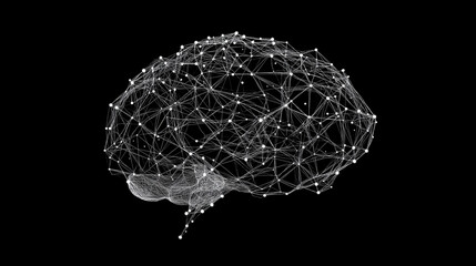 Poster - Wireframe of human brain is glowing from inside on dark background