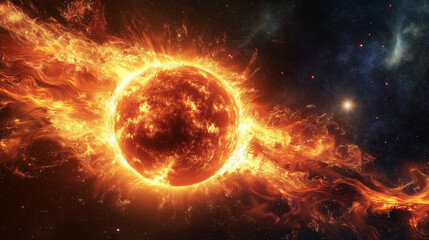 Aufkleber - Giant sun erupting with solar flares in deep space