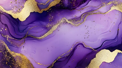 Poster -  Luxury purple and gold stone marble texture. Alcohol ink technique abstract background