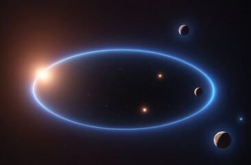 Wall Mural - A blue ring orbits a star in the center of a solar system