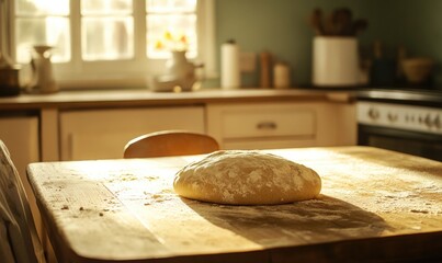 Wall Mural - Dough being kneaded on a wooden table