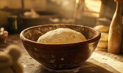 Dough in a ceramic bowl