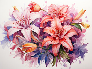 Wall Mural - Eyecatching atercolor flowers collection