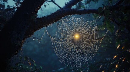 spider web with dew drops