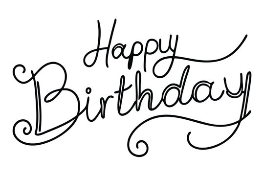 Happy Birthday lettering line art vector illustration