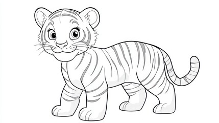 Outline illustration of a black and white tiger for drawing and coloring on white background