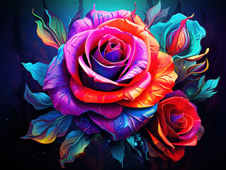 Poster - Eyecatching A bunch of colorful roses is shown