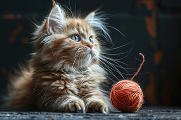 Wall Mural - Kitten playing with yarn