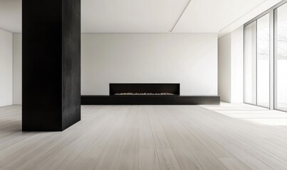 Wall Mural - Minimalist room with sleek black fireplace