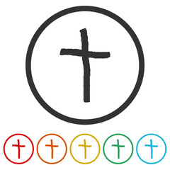 Canvas Print - Christian cross hand drawn icon. Set icons in color circle buttons