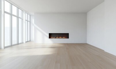 Wall Mural - Simple minimalist interior with black fireplace