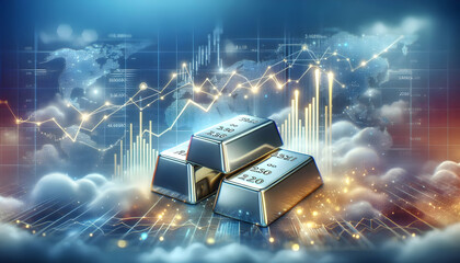 Poster - Platinum Bars and Sideways Chart on Dreamy Background: Symbolizing Steady Commodity Value | Stock Photo Concept